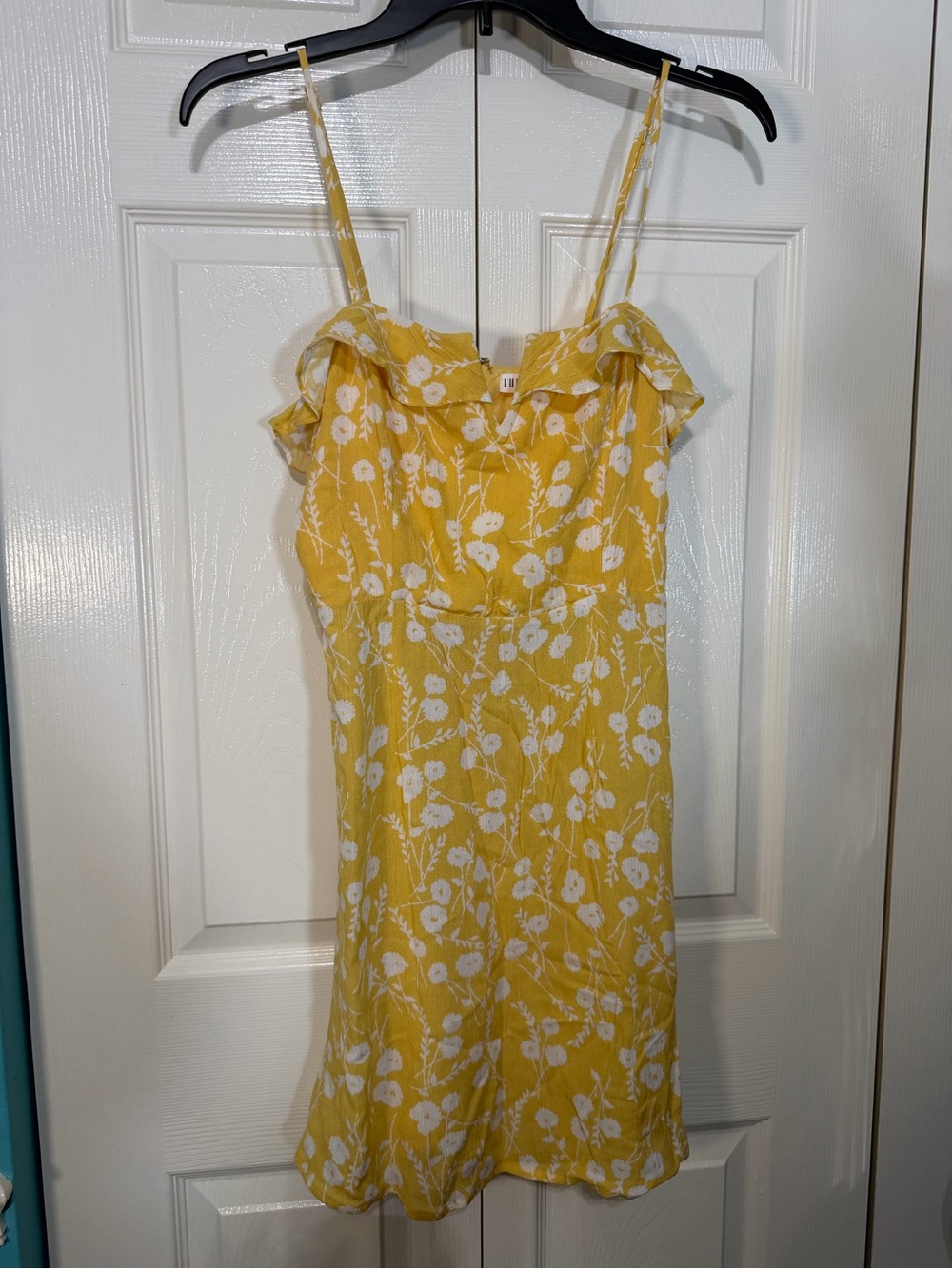 LUnik Yellow Floral Spaghetti-Strap Dress